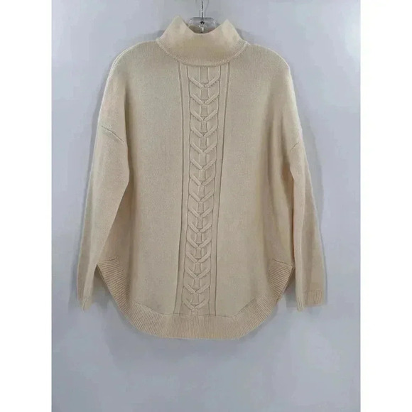 WYNNE LAYERS MARLA WYNNE SOFTKNIT MOCK-NECK IVORY CABLE KNIT SWEATER XSMALL EUC - Picture 5 of 10